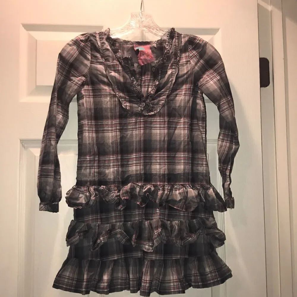 (5/$25) Rocha John Rocha Gray Plaid ruffle dress